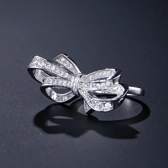 NEW BOW KNOT PLATINUM PLATED CUBIC ZIRCONIA RING - Picture 4 of 5